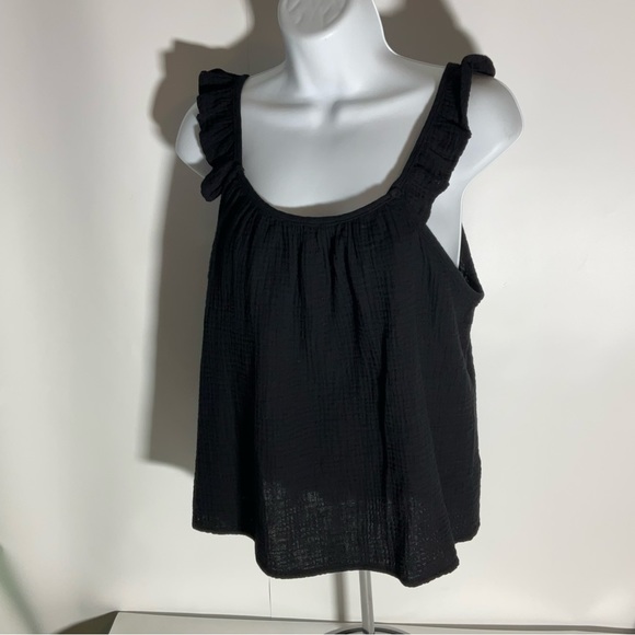 P Cill Black Tank Top w/Adjustable Button Wide Ruffle Straps & Flowing Bodice SM - Picture 11 of 16